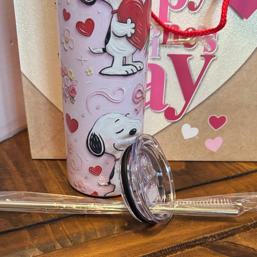 Hand Crafted Pink Snoopy Stainless Steel Tumbler - Picture 4 of 4